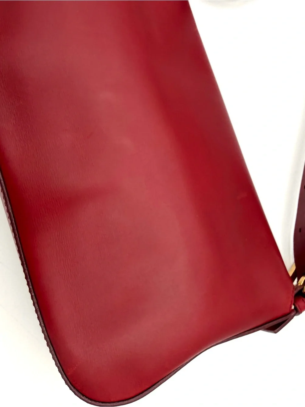 Fendi Red Leather Baguette Shoulder Bag with Gold Hardware